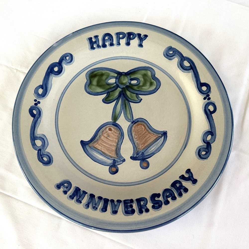 M A Hadley 13" Serving Plate HAPPY ANNIVERSARY Wedding Bells Country